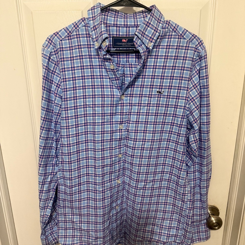 Vineyard Vines Flannel Shirt Mens Classic Fit Whale Shirt Sz S Plaid Blue Pink